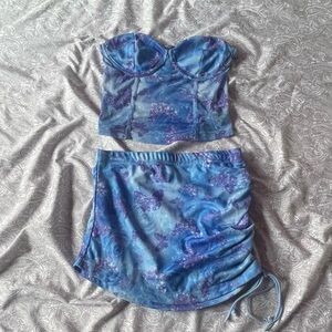 Blue two piece butterfly miniskirt set
